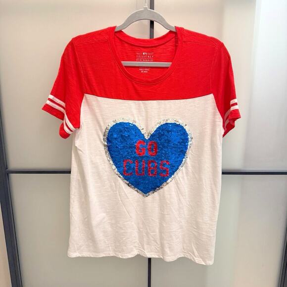 Chicago Cubs Top Women’s Plus Size 20 1X/2X Flip Sequin Heart Logo Tee T-Shirt - Picture 6 of 11
